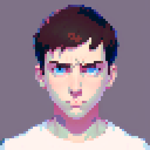 portrait, sprite art, young man, sad, narrow eyes, muted colors, depressed, caucasian, attractive, mussed up