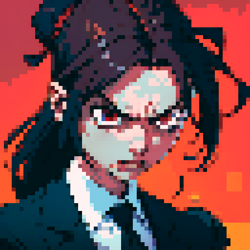 angry CEO with blading, vascular head wearing a suit and tie in sRGB pixel art style