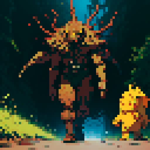 humanoid sludge monster, brown sludge, yellow eyes, full body walking towards camera, sRGB, pixel art