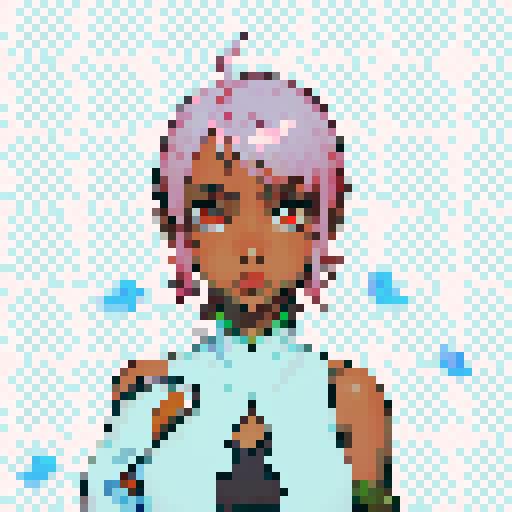 Teenage black girl with pink hair and orange eyes