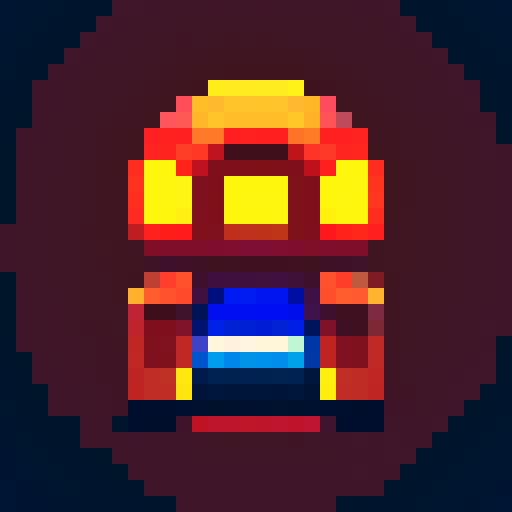 red alien spaceship, retro arcade, vibrant colors, blocky pixels, glowing lights, futuristic design, extraterrestrial technology, metallic sheen, angular shapes, low resolution, nostalgic aesthetic