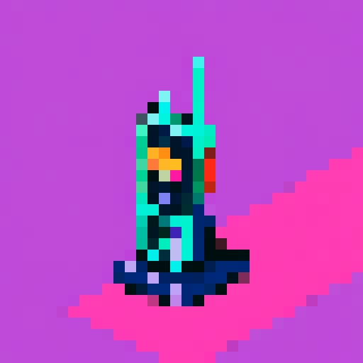 Walkie talkie, retro, pixelated, vibrant colors, sRGB, miniature, handheld device, antenna, buttons, dials, illuminated screen