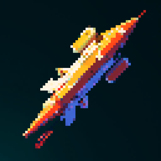 a pure 2d sprite for a space game. a top down view of a triangular spaceship all by itself ,style of the 80s. The spaceship should not have any shadows.
