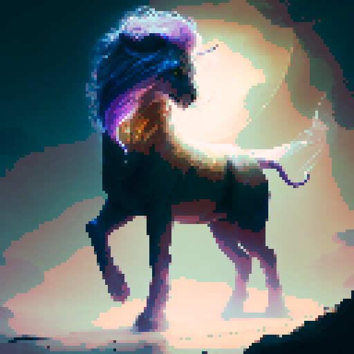 unicorn archetype, majestic and ethereal, with a flowing mane and a spiraling horn, surrounded by luminescent moonlight in a mystical meadow, evoking the enchanting ambiance of a fantasy RPG with a lion tale