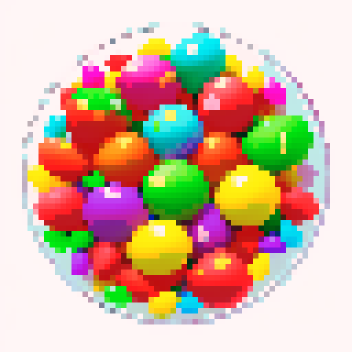 rainbow candy mix in different shapes in a glass bowl, white background
