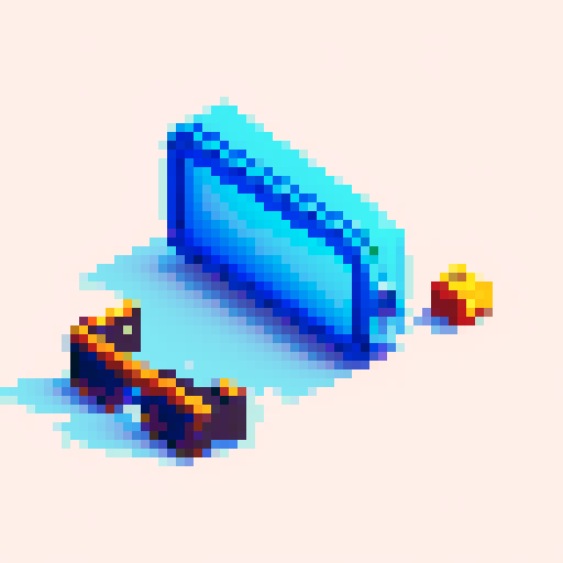 sunglasses with blue mirror lenses, neutral perspective, 2d game asset, pixel art