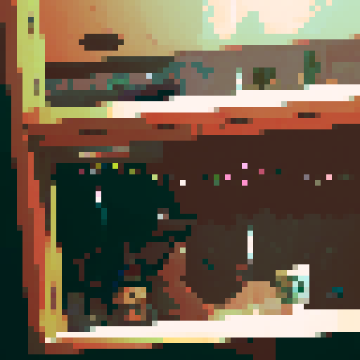 boy with long hair, hat on, bottle next to him, unbothered, mirror reflecting party behind him, pixel art, important one girl to his left she is looking at her phone