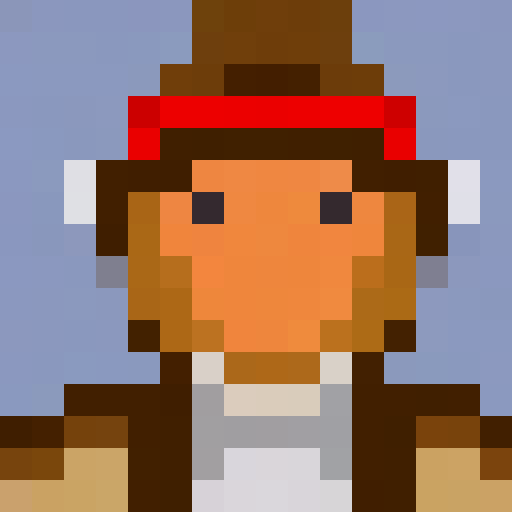 Pixel character with a brown fedora hat, holding a magnifying glass up to one eye, with a serious expression on their face, set against a pixelated cityscape background in a vintage 8-bit art style.
