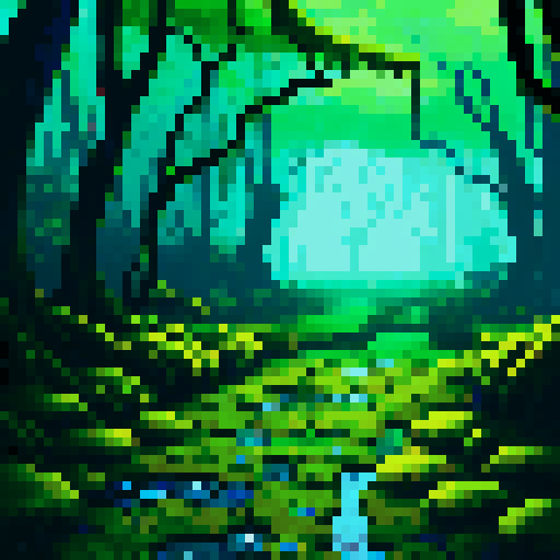 swamp floor tiles, vibrant colors, pixelated, moss-covered, murky waters, dark shadows, reflective surfaces