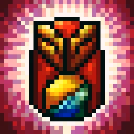 Wood grain, intricate carvings, vibrant colors, detailed texture, pixelated charm, sRGB vibrancy, skillful brushstrokes, close-up focus, portrait composition, game icon aesthetic