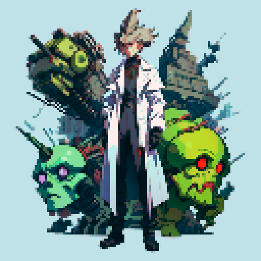 full-body image mad scientist with robot