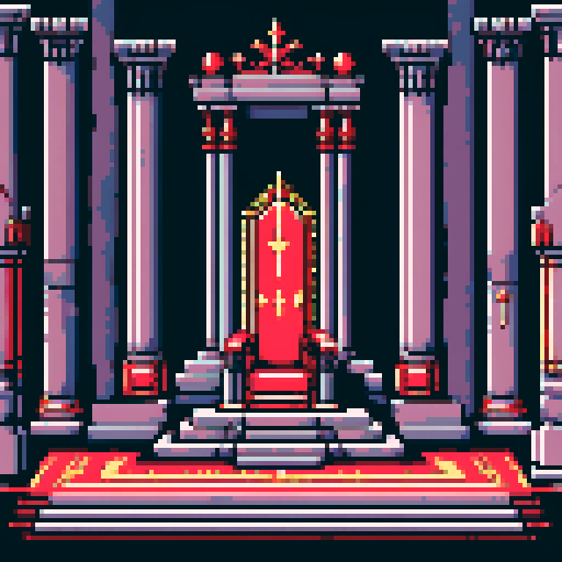 royal chamber, pixel art, kingdom, throne, columns, light on throne