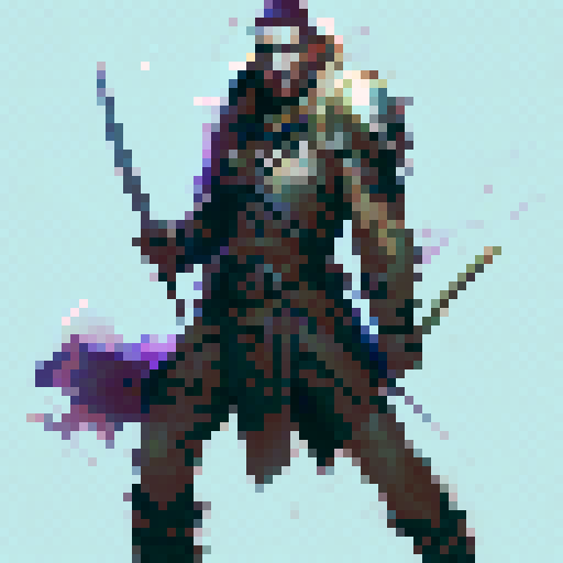 barbarian soldier wielding a bow and spear, fantasy RPG