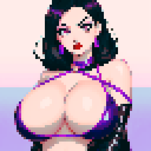 curvy, cute, goth girl, black hair, purple eyeshadow, red lipstick, Bikini. Nude glamour shot.