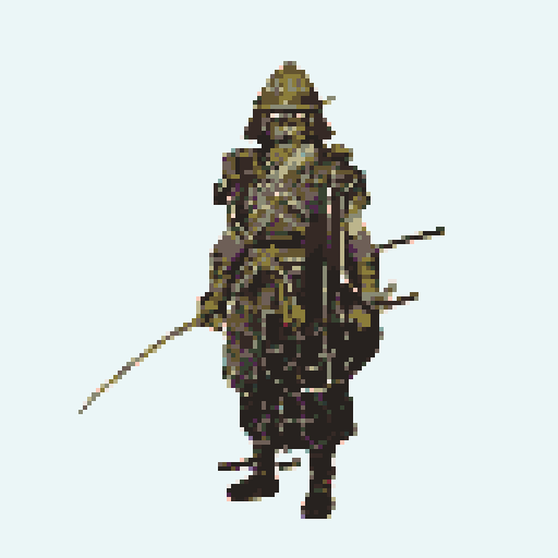 historically accurate muromachi samurai in traditional armor, roguelike rpg full-body sprite