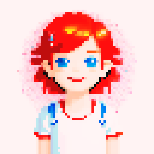 portrait, sprite art, happy child, sunny, bright, white, red hair