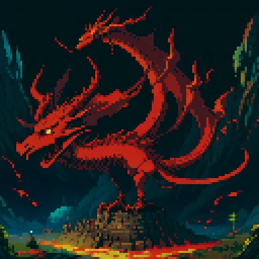 red dragon, cavern, pile of gold
