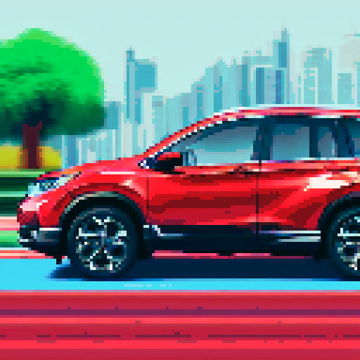 Photorealistic, centered Honda CR-V in a three quarter view, right wheel in front, clean background, pixel art style with sRGB colors