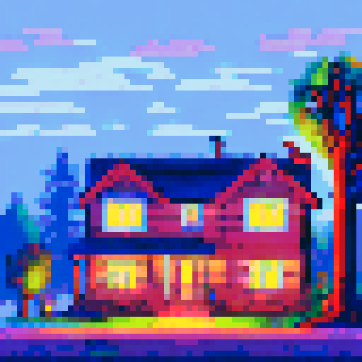 house with lights on near forest, night