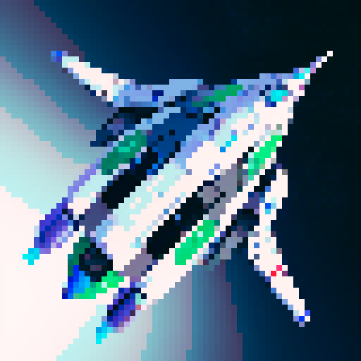 a transparent pure 2d sprite for a space game. It needs to look like the top view of a futuristic spaceship all by itself with the background transparent ,style of the 90s. The spaceship should not have any shadows.
