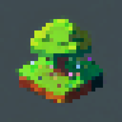 only one big chestnut tree, in the center, green leaves, brown trunk, fantasy top-down RPG with an orthogonal camera, simple pixel art, square plain platform