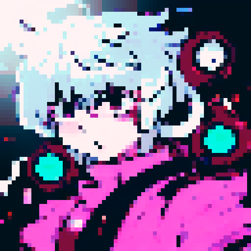 cute anime girl, character portrait, close up, cyber punk aesthetic, anime style, pixel art, in front of her computer, inside her room