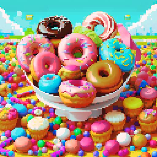 muffins, donuts, lollipoops, candy