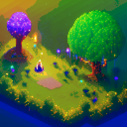Dozens of glowing vines, pulsating with energy, wrap around a towering, gnarled tree with sparkling leaves, guarded by ethereal spirits wielding crackling lightning bolts in a pixel art landscape, with a background pulsing in sRGB hues