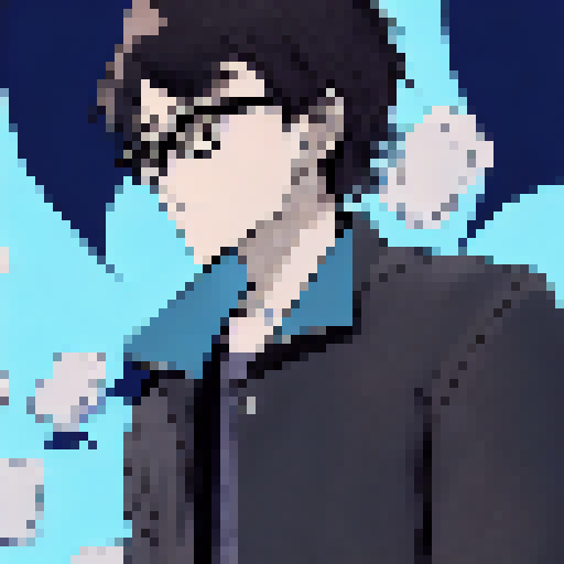 A stylish boy with a serious face in glasses, hair and a black jacket