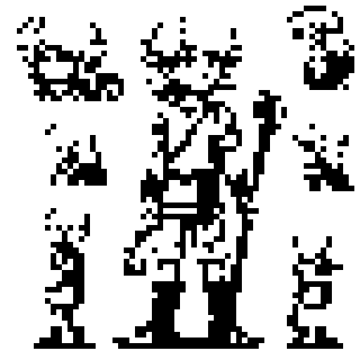 Create a detailed pixel art sprite, a character that will be based on the paraguayan myth Jasy Jatere. he is a blonde boy with long hair and bright blue eyes and carries a snake headed staff and is from indigenous mythology - please keep it culturally accurate