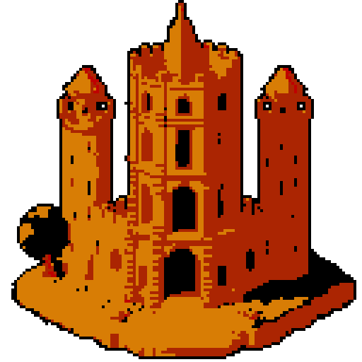 2d Red clay tower in an ancient english style. Old and crumbling but still upright. Usable as an asset (clear, thick lines and a white background). Put a black stroke around the composition