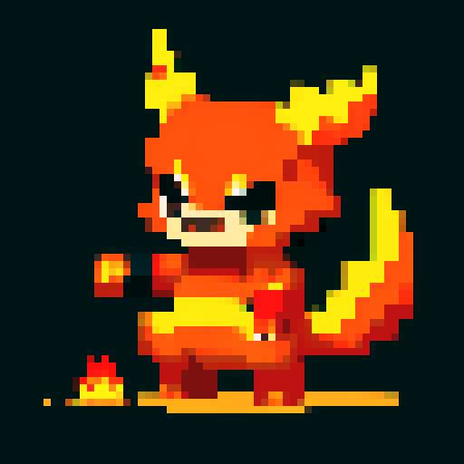 Please can you create d different fire type monster, but similar in design. It's medium size so slightly bigger, but looks more powerful than the one you just designed. 