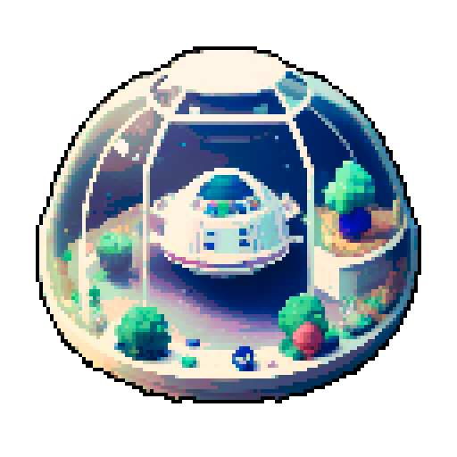 gachapon spaceship, clear top half, space sleeping pod, glass top, cozy white space theme, pixel art
