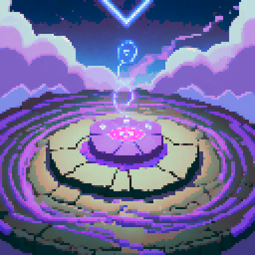 A psychic-themed battleground viewed from within, featuring a flat, rune-inscribed stone floor in purples and blues, tilted slightly upward to give depth. The player's perspective starts in the bottom-left, with faint glowing runes and soft psychic energy lines tracing the ground. Subtle floating crystals and swirling arcs of purple and pink energy decorate the middle-right. The background features muted clouds and faint stars, blending seamlessly to enhance the psychic atmosphere. 