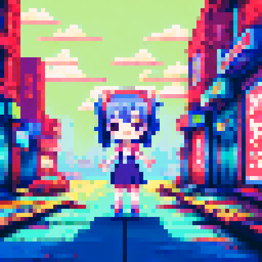 Anime girl with a plaster on her cheek, standing in a dark alleyway with a portrait of a loved one in her hand, surrounded by pixelated street art and a neon-lit urban landscape in sRGB style