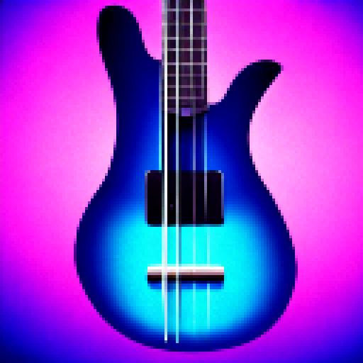 blue bass guitar, in a dark room with moody lighting