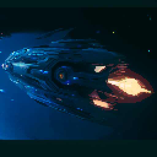 futuristic spaceship, topview, sleek and streamlined, hovering mid-air, pixelated sRGB aesthetic, retro-futuristic buttons, neon-lit control panel