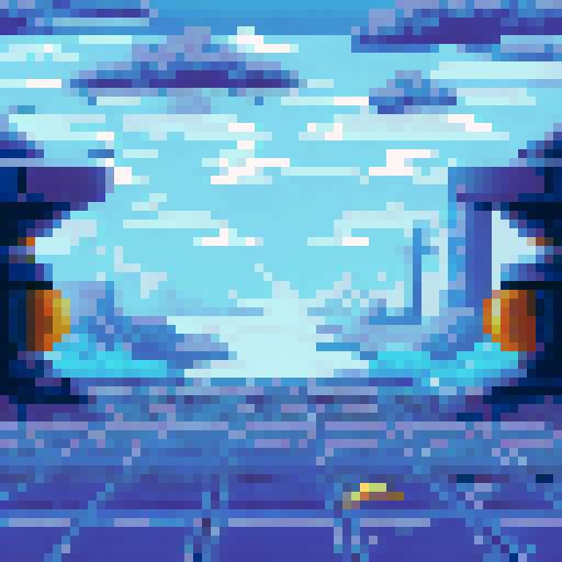 Tileable pixel art spaceship floor, metallic grays and blues, futuristic style, sRGB, pixel art, background, landscape