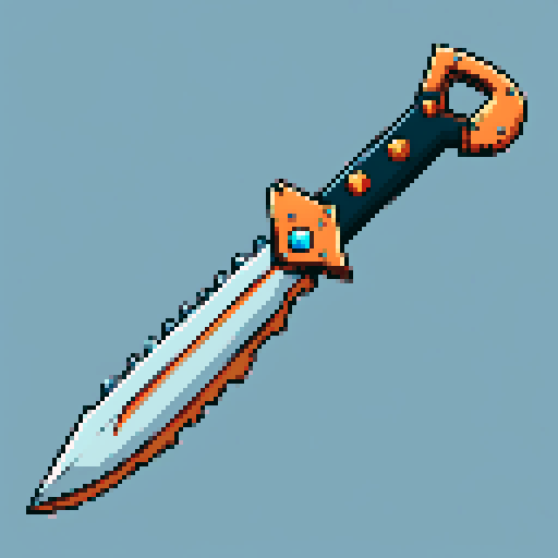 I want just the cutting blade of an chainsaw constructed out of copper and gems. I want this object usable an asset in a videogame, meaning only one object per image, outlined with a strong black stroke, on a solid-color background.