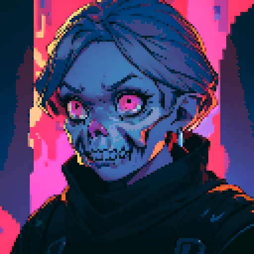 sRGB, pixel art, skeleton face with hollow eyes, cracked teeth, and intricate bone patterns