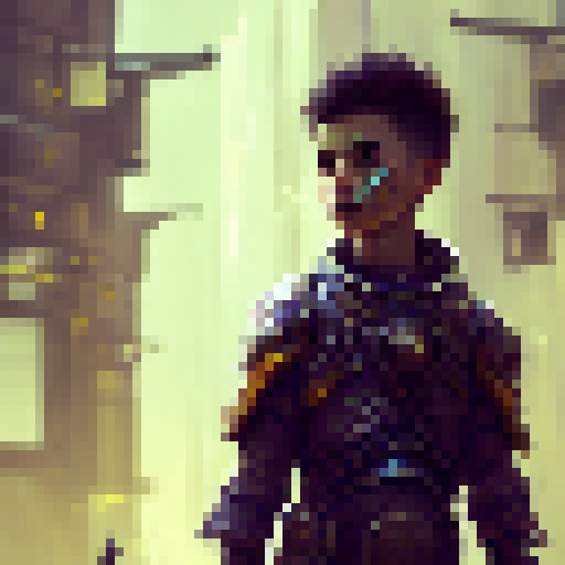 a warrior boy  who have a very futuristic armor in a cyberpunk city 