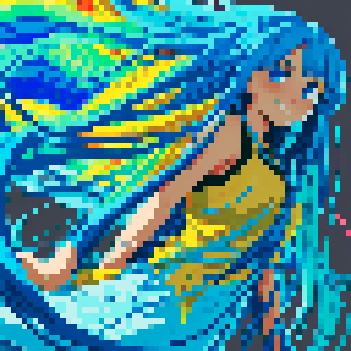 anime girl with long, flowing hair, bright blue eyes, and a mischievous smile, standing proudly in a revealing school unifor, with a 16 bit style that pops against the sRGB color palette