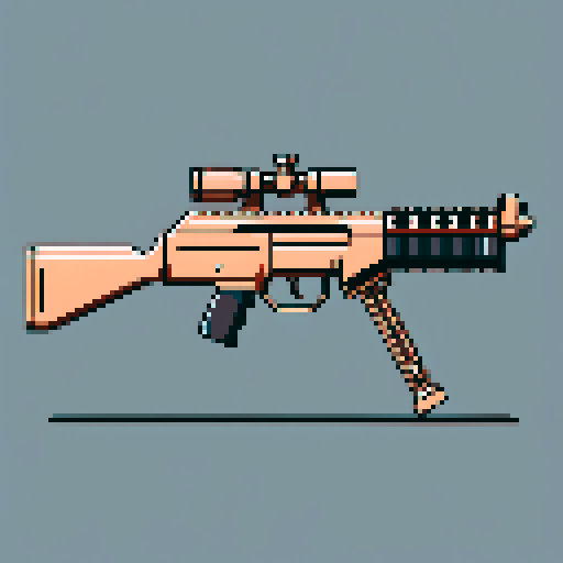 I want a copper rotary machine gun without a stand viewed from from the side. I want this object usable an asset in a videogame, meaning only one object per image, outlined with a strong black stroke, on a solid-color background.