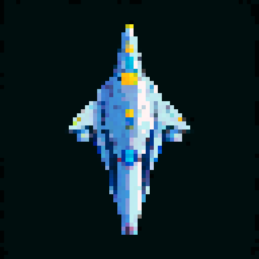 a pure 2d sprite for a space game. a top down view of a triangular spaceship all by itself ,style of the 80s. The spaceship should not have any shadows.