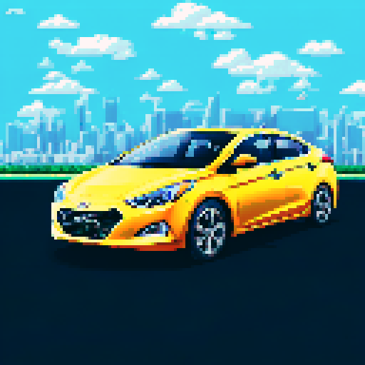 Photorealistic, centered Hyundai Solaris in a three quarter view, right wheel in front, clean background, pixel art style with sRGB colors