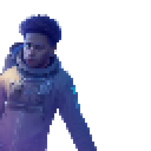 Brown man hovers, space, dark earth, Nike sneakers, jeans, t-shirt, animated, Fantasy RPG.