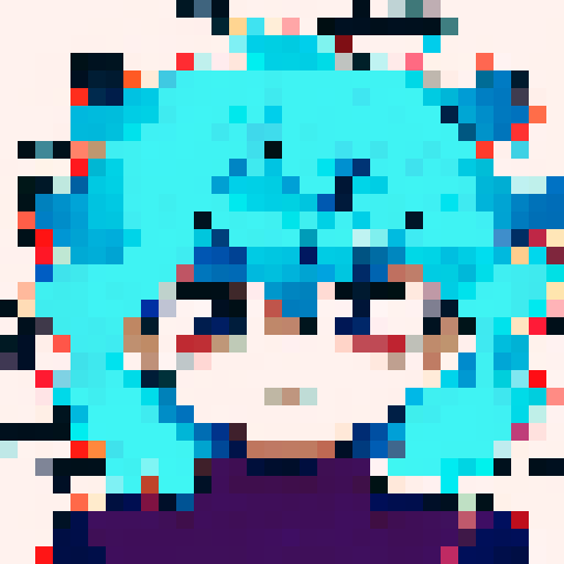 Close up of a mesmerizing anime-style character portrait in pixel art, featuring a galaxy-like nebula as their vibrant hair, twinkling stars for eyes, and a celestial aura emanating from their ethereal skin