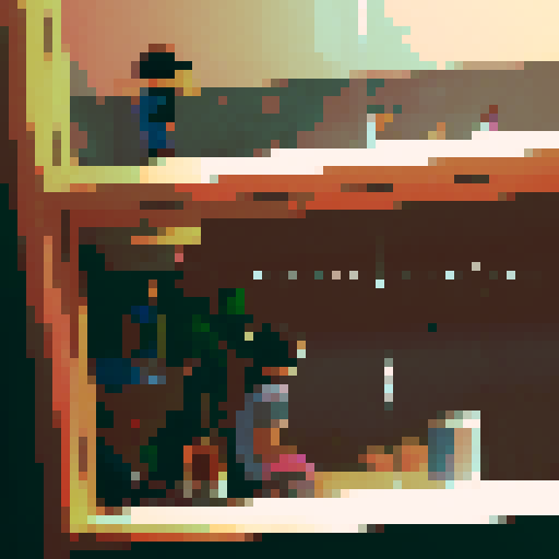 boy with long hair, hat on, bottle next to him, unbothered, mirror reflecting party behind him, pixel art, important one girl to his left she is looking at her phone