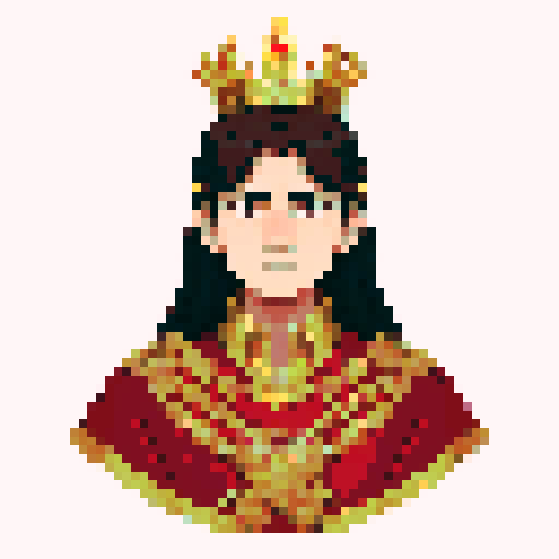 king, regal, crown, majestic, stoic expression, sharp features, royal robe, intricate embroidery, game icon, sRGB, skill art, close up, portrait