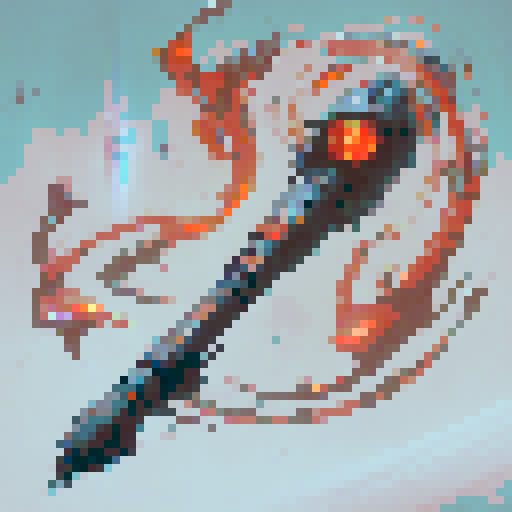 rpg cursed staff, red effects, evil, magical